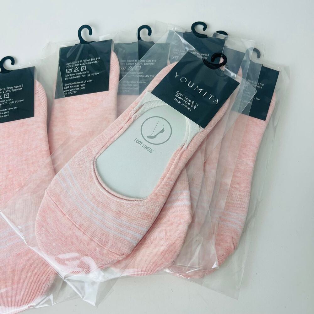 Lot of 7 Youmita Footliners Socks Shoe Size 6-8 Sock Size 9-11, Color Pink - NEW